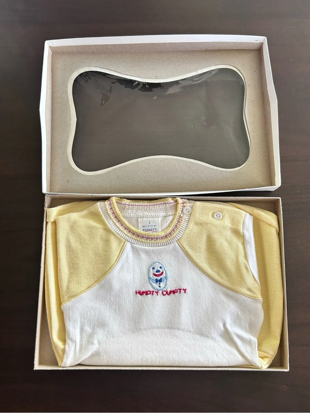 VTG Humpty Dumpty Baby Bodysuit White Pale Yellow 12 mo Penney’s Toddletime 70s